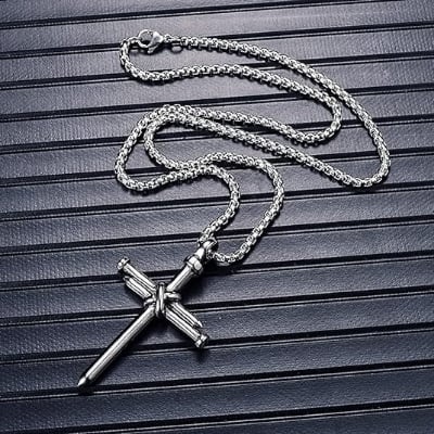 Picture of Vintage Gothic Cross Necklace Cool Street Style Jewelry For Men - Silver