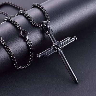 Picture of Necklaces Cross Cool Street Style Necklace Men's Jewelry - Black