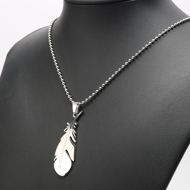 Picture of Simple Feather New Necklace, Clavicle Chain, Sweater Necklace For Men - Silver