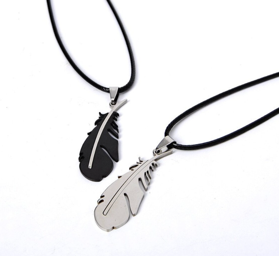 Picture of Feather Necklace Leather Chain 316L Stainless Steel Men Necklace