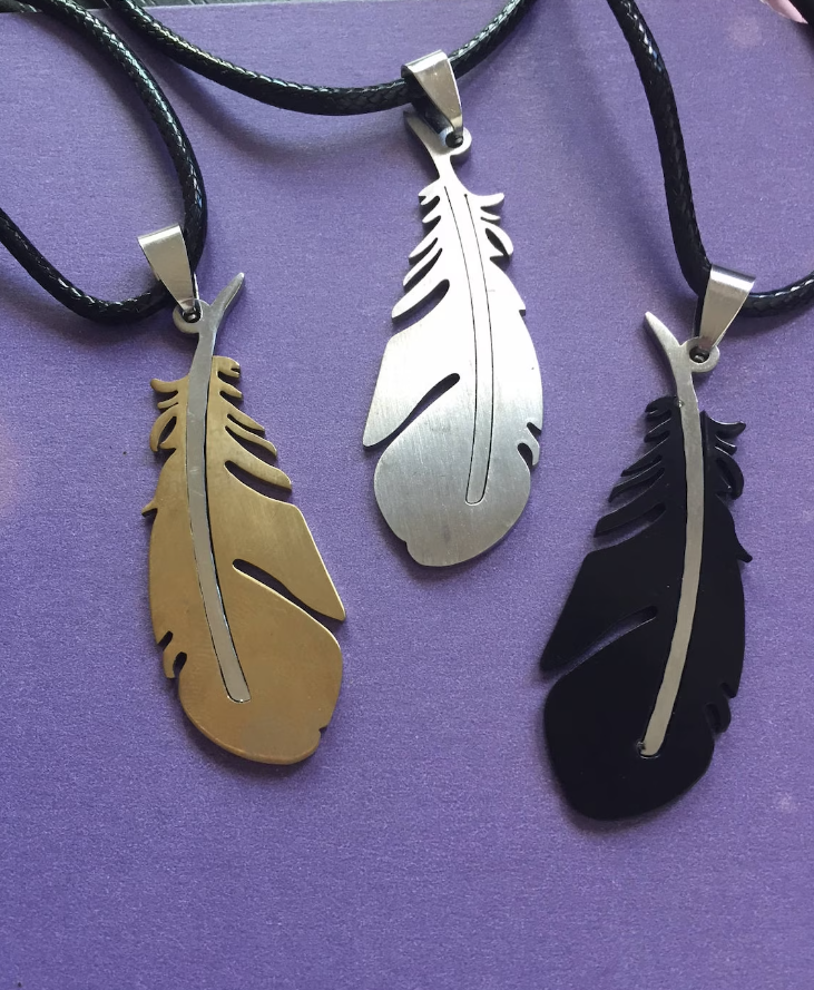 Picture of Custom Engraved Feather Necklaces for Men/Boy - Silver, 