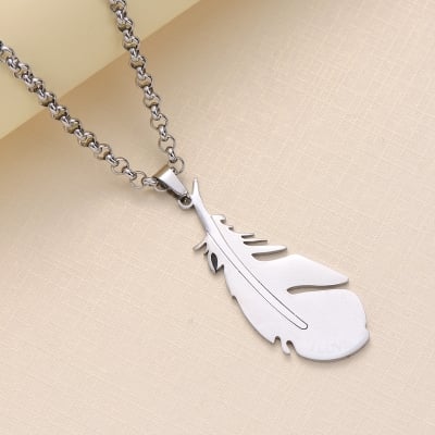 Picture of Style Stainless Steel Leaf Feather Pattern Necklaces For Men Collares Statement Necklace