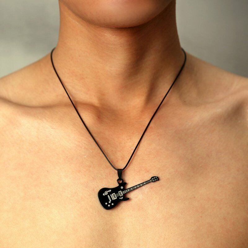 Picture of Stainless Steel Guitar Necklace For Men - Black