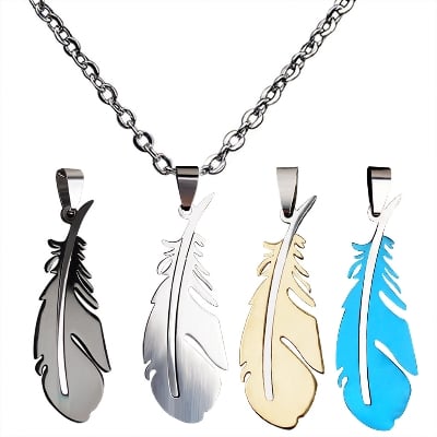 Picture of Fashion Vintage Jewelry Boho Long Necklace Bohemian Feather Necklaces - Silver