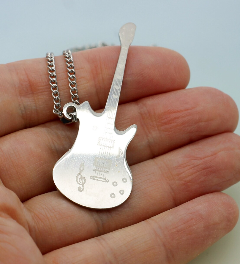 Picture of Stainless Steel Silver Fashion Guitar Necklace - Silver
