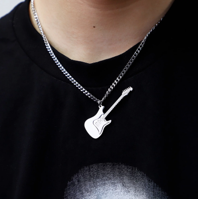 Picture of Stainless Steel Silver Fashion Guitar Necklace - Silver