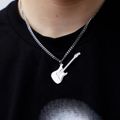 Picture of Stainless Steel Guitar Music Necklace Men Jewelry Gift - Silver