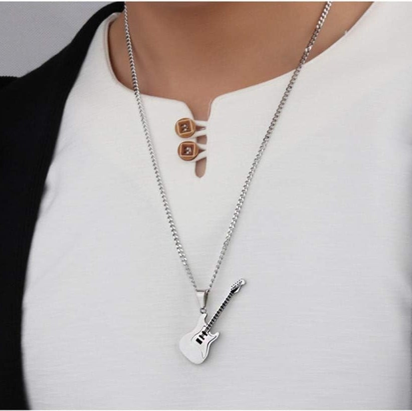 Picture of Stainless Steel Guitar Music Necklace Men Jewelry Gift - Silver