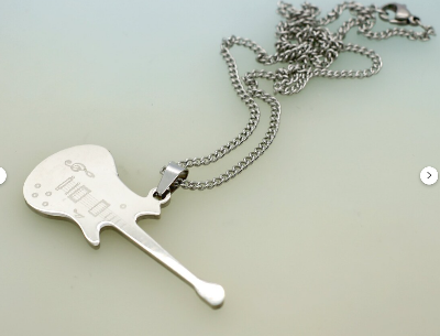 Picture of Stainless Steel Guitar Music Necklace Men Jewelry Gift - Silver