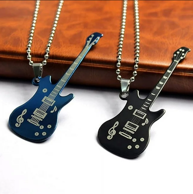 Picture of Men Guitar Necklace Chain Punk Stainless Steel Jewelry Gift - Black, 