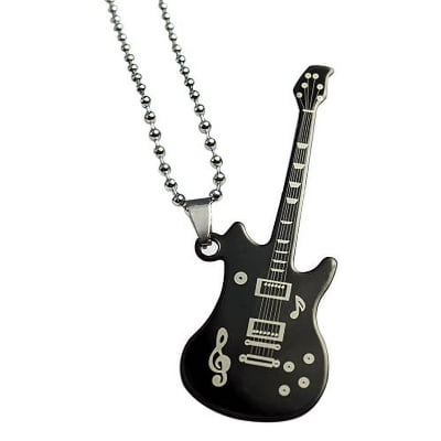Picture of Men Guitar Necklace Chain Punk Stainless Steel Jewelry Gift - Black, 
