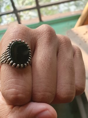 Picture of Men Stainless Steel Black Natural Stone Mens Finger Ring - Silver