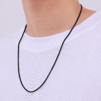 Picture of Black Round Box Link Stainless Steel Chain for Men - Black