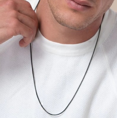 Picture of Black Round Box Link Stainless Steel Chain for Men - Black