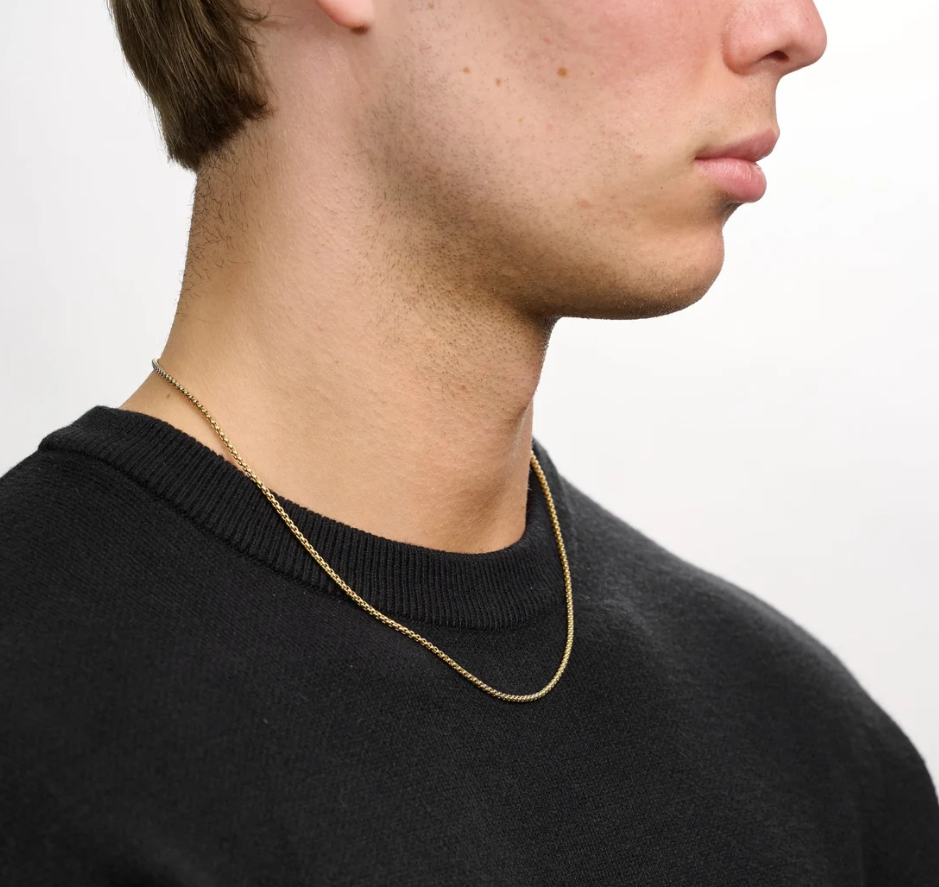 Picture of Stainless Steel Men Round Box Chain Necklace - Golden