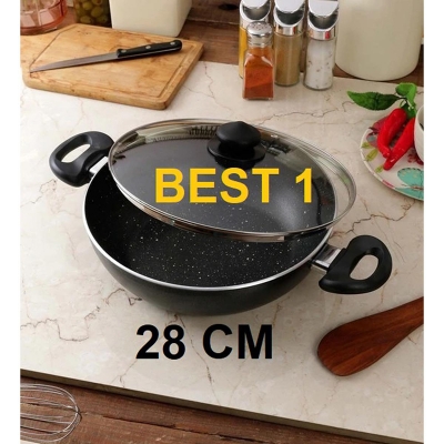 Picture of Prestiege INDUCTION Karai with Glass Cover 28 CM (MULTIPLE COLOR) Black