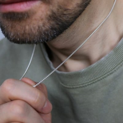 Picture of Silver Round Box Link Stainless Steel Chain for Men - Silver