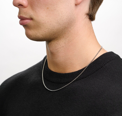 Picture of Silver Round Box Link Stainless Steel Chain for Men - Silver