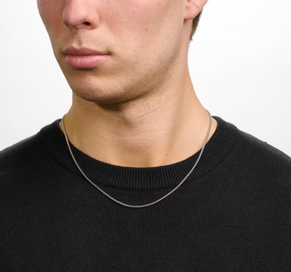 Picture of Silver Round Box Link Stainless Steel Chain for Men - Silver