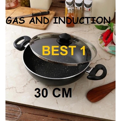 Picture of Prestiege INDUCTION Karai with Glass Cover 30 CM (MULTIPLE COLOR) Black