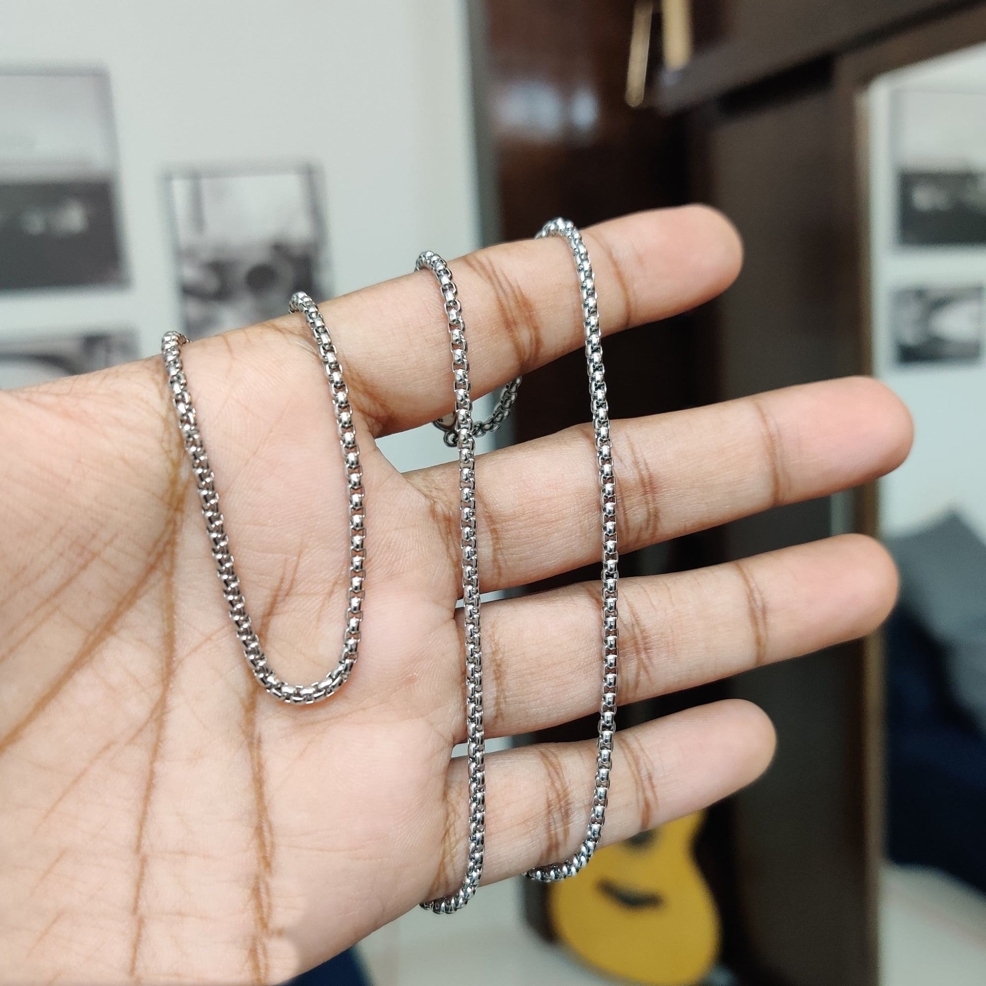 Picture of Round Box Link Stainless Steel Necklace Chain For Men Round Box Chain - Silver-m