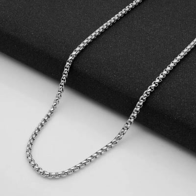 Picture of Round Box Link Stainless Steel Necklace Chain For Men Round Box Chain - Silver-m