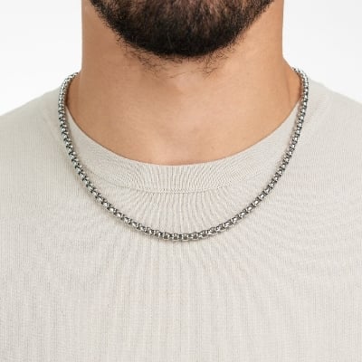 Picture of Men Stainless Steel New Round Box Chain Necklace - Silver-m