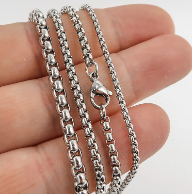 Picture of Men Stainless Steel New Round Box Chain Necklace - Silver-m