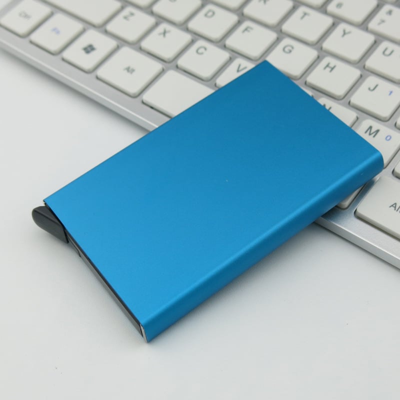 Picture of Automatic Stainless Steel Aluminum Credit Card Holder - Blue