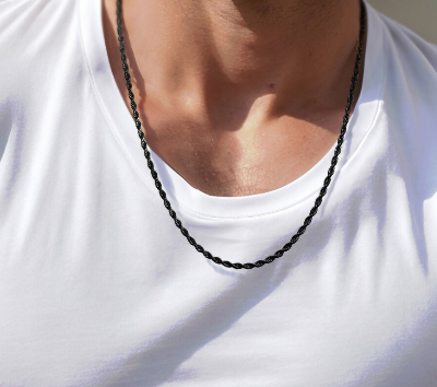 Picture of Tone Rolo Rofe Chain Stainless Steel Necklace For Men - Black-m