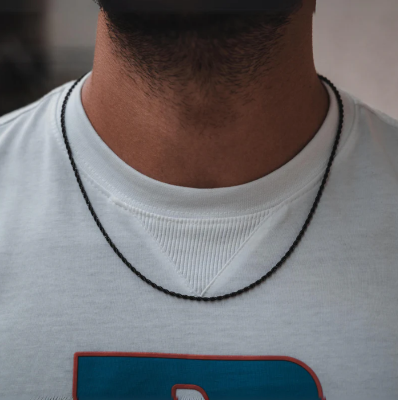 Picture of New Rofe Link Stainless Steel Necklace Chain For Men Round Rofe Chain - Black-m