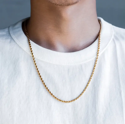 Picture of Stainless Steel Men Rofe Chain Necklace - Golden