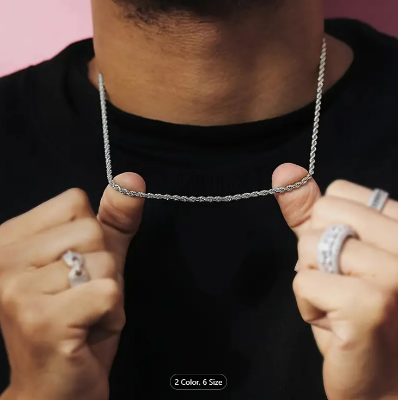 Picture of New Rofe Link Stainless Steel Necklace Chain For Men Round Rofe Chain - Silver-m