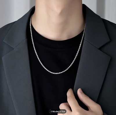 Picture of New Rofe Link Stainless Steel Necklace Chain For Men Round Rofe Chain - Silver-m