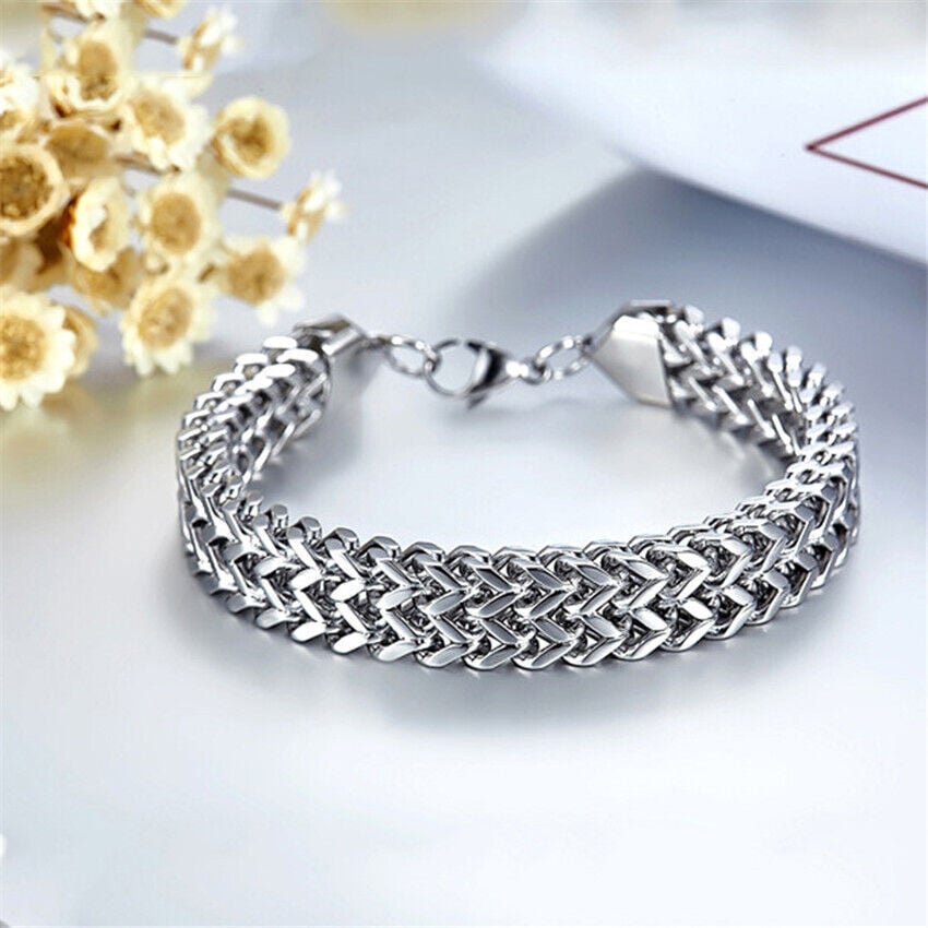 Picture of Men's Silver Flat Curb Chain Bracelet - Silver