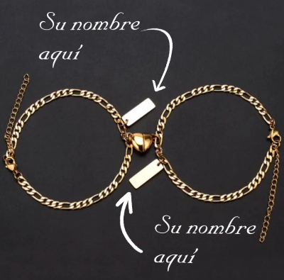 Picture of 2 Pcs Loving Magnetic Bracelet Stainless Steel Heart Shaped Set 2 - Gold