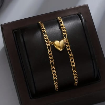 Picture of men Women 2pcs Love Couple Magnetic Stainless Steel  Heart pendant Magnet Friendship Bangle - Gold