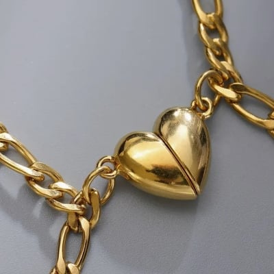Picture of men Women 2pcs Love Couple Magnetic Stainless Steel  Heart pendant Magnet Friendship Bangle - Gold