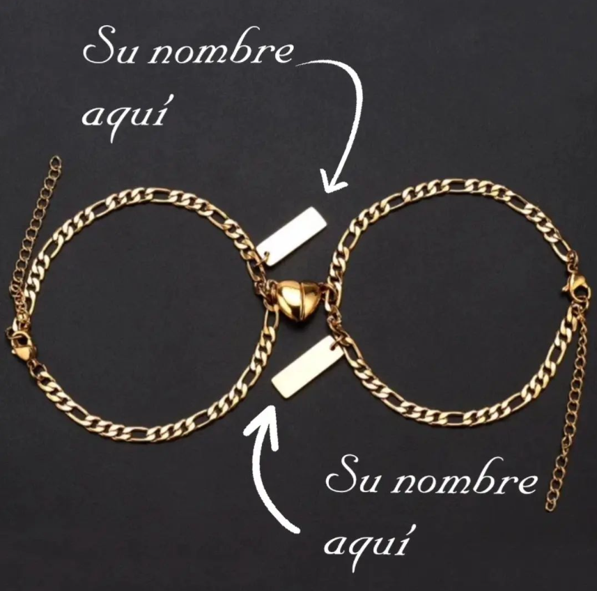 Picture of men Women 2pcs Love Couple Magnetic Stainless Steel  Heart pendant Magnet Friendship Bangle - Gold