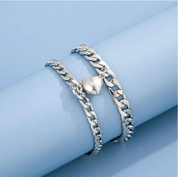 Picture of Heart Bracelet Chain Link Bangle Fashion Gifts Bracelets Stainless Steel Women men - Silver