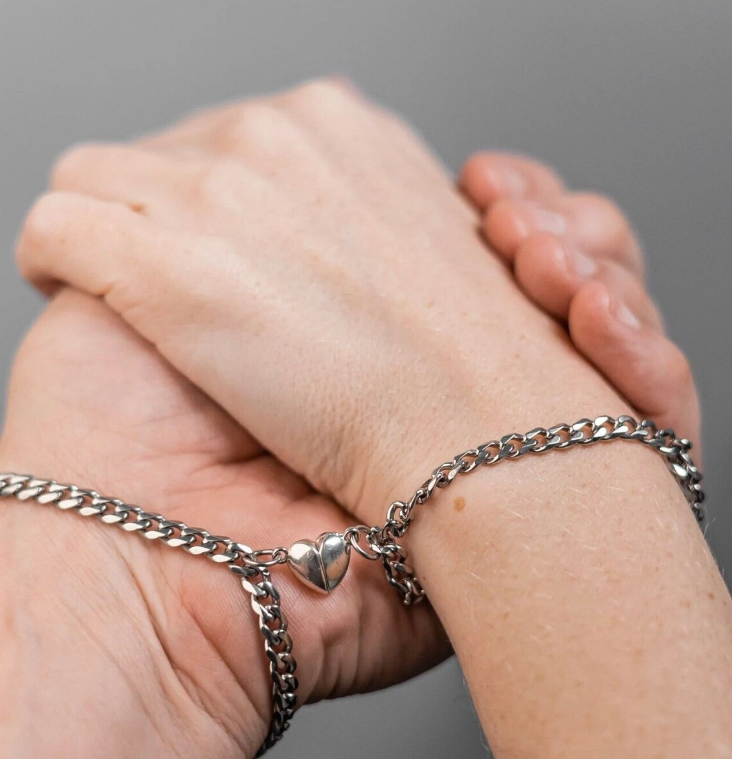 Picture of Heart Bracelet Chain Link Bangle Fashion Gifts Bracelets Stainless Steel Women men - Silver