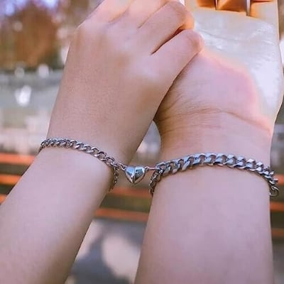 Picture of men Women   Chain Link Bracelet Love Heart Bangle Boho Charm Bracelets Stainless Steel - Silver