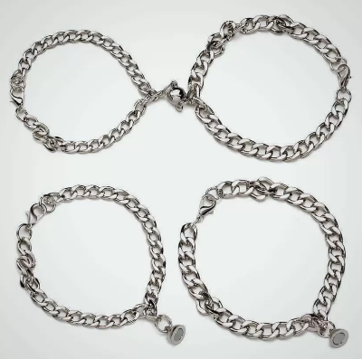 Picture of men Women   Chain Link Bracelet Love Heart Bangle Boho Charm Bracelets Stainless Steel - Silver