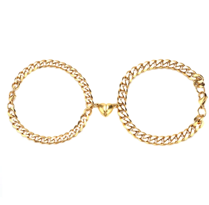 Picture of 2pcs/set Heart Magnet Couple Bracel et Stainless Chain  Bracelet  men Women - Gold