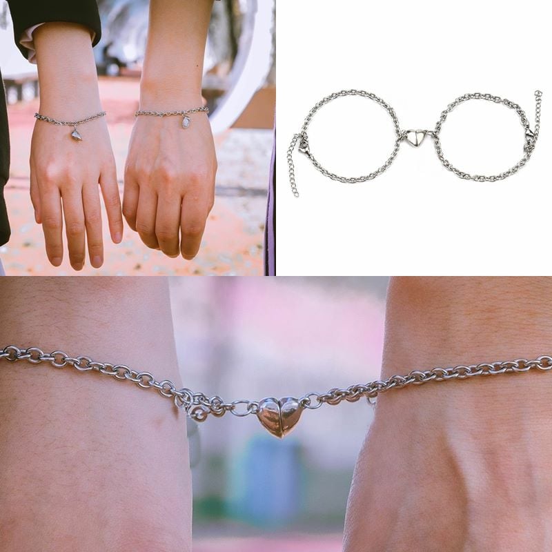 Picture of men Women Heart Bracelet Chain Link Bangle Fashion Gifts Bracelets Stainless Steel - Silver