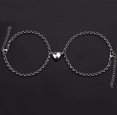 Picture of men Women Heart Bracelet Chain Link Bangle Fashion Gifts Bracelets Stainless Steel - Silver
