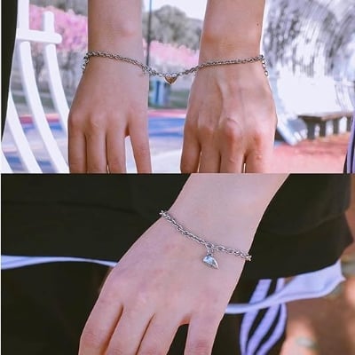 Picture of Link Chain Heart Pendant Bracelets men  Women  Fashion Trendy Stainless Steel Bracelet - Silver