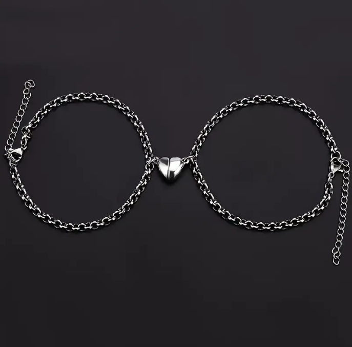 Picture of Link Chain Heart Pendant Bracelets men  Women  Fashion Trendy Stainless Steel Bracelet - Silver