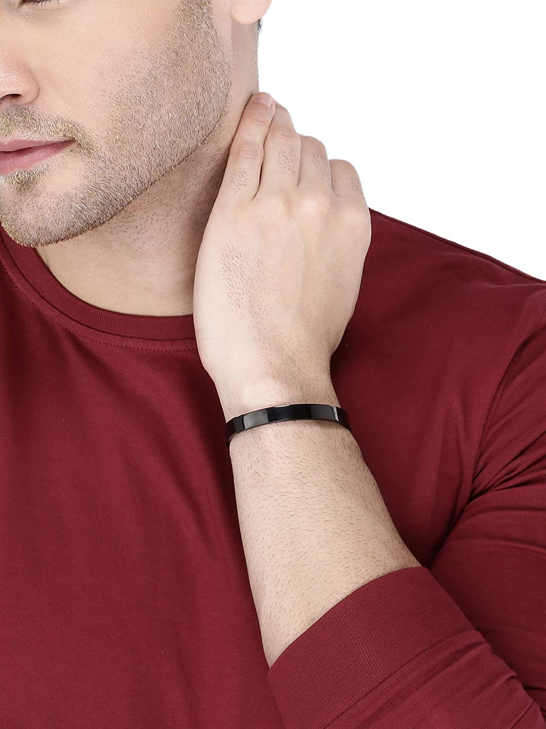 Picture of Men Stainless Steel Free Size Bangle Bracelet For Men - Black