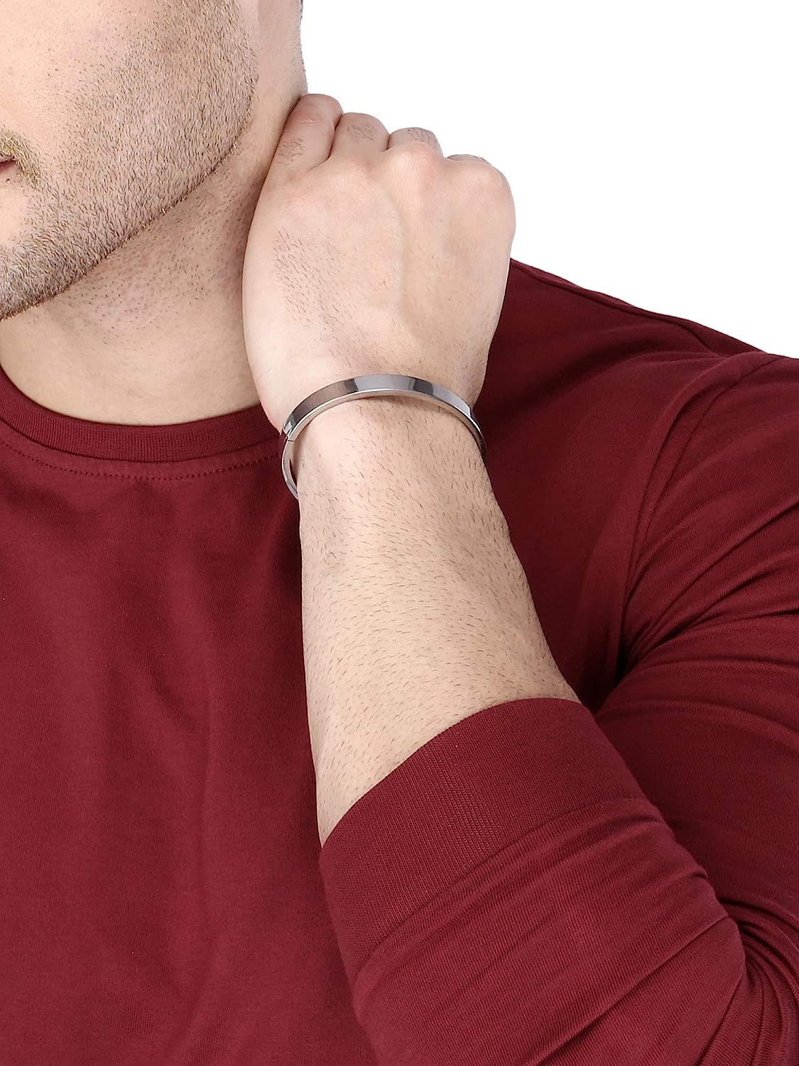 Picture of Men's Stylish Stainless Steel Full Kada Bracelet For Boys and Men - Silver